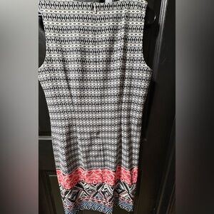 Mario Serrani Black and White Geometric Midi Dress with Coral Border